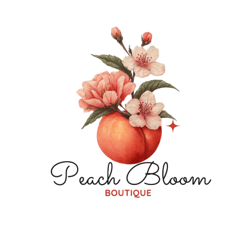 Logo of Peach Bloom Boutique with a peach and flowers on a white background